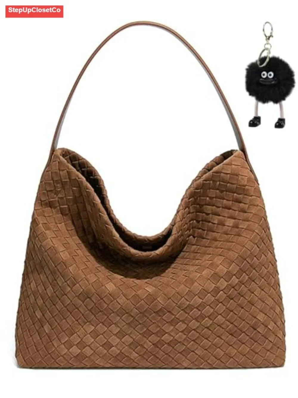 Faux Suede Woven Hobo Bag with Detachable Strap
